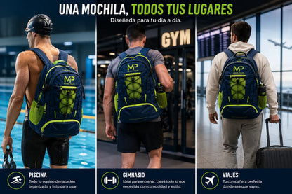 Mochila Natación Michael Phelps 31.5 L Impermeable Deportiva Azul Neón Geométrico
