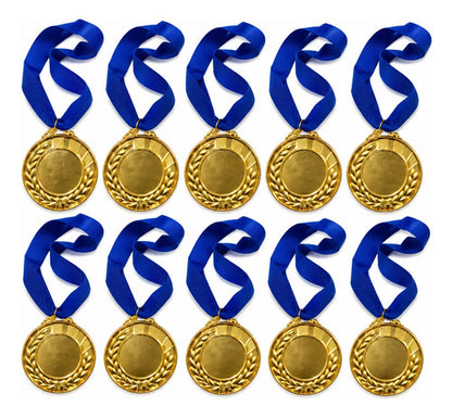 Pack X10 Medallas Deportivas 7 Cm Doradas Con Cinta