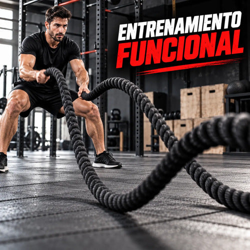 Cuerda Soga Crossfit 9mts X3.8cm Entrenamiento Funcional Negro