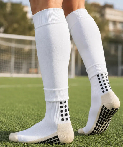 Combo Media Sin Pie + Antideslizante Fútbol Adulto Mmsports Blanco M