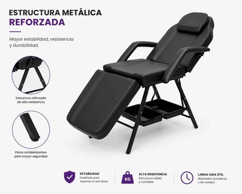 Silla Reclinable Multiuso Para Masajes Estética Y Podología Negro