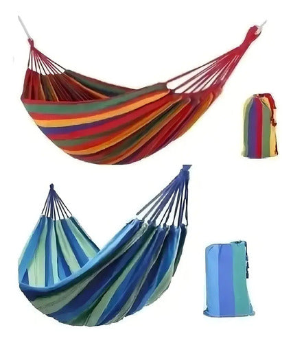 Hamaca Paraguaya 1 Plaza De Algodón + Bolso Incluido Multicolor Líneas