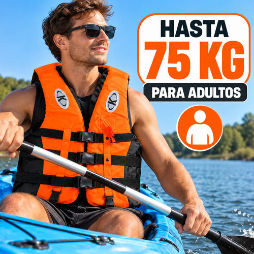 Chaleco Salvavidas Adulto Hasta 75 Kg Ajustable Kayak Pesca Naranja Flúor Único