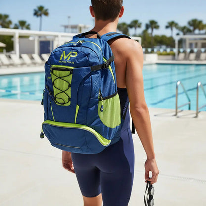 Mochila Natación Michael Phelps 31.5 L Impermeable Deportiva Azul Neón Geométrico