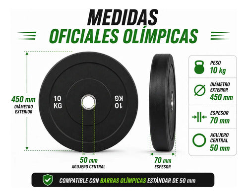 Disco Olímpico Engomado 10 Kg P/ Barra Pesas Gym Profesional Negro
