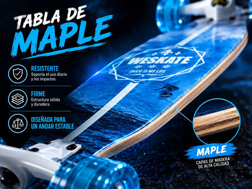 Longboard Weskate 108 Cm Tabla Maple Ruedas Anchas Paseo Weskate Ocean