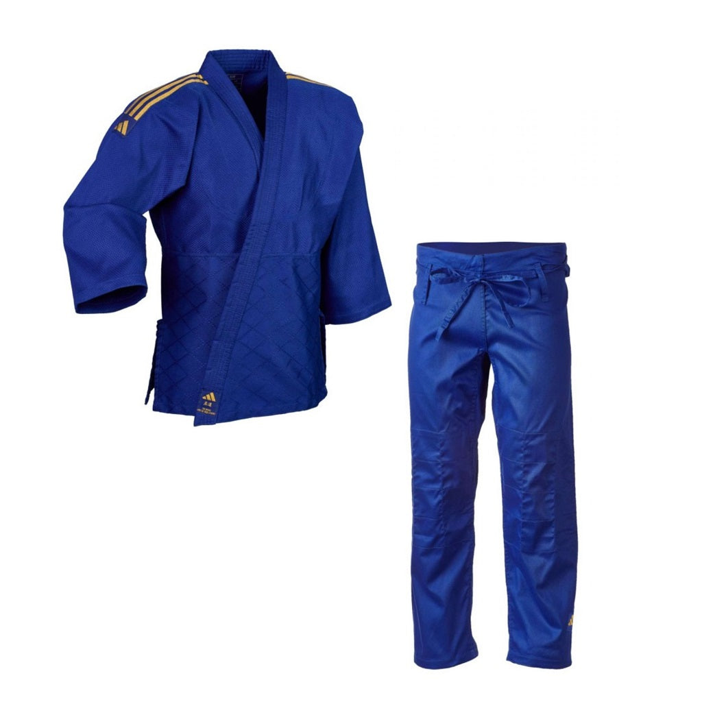 Uniforme Judo Adidas Club Sin Cinturon Algodon Poliester Tejido Reforzado Intermedio Avanzado Azul Dorado J350BP