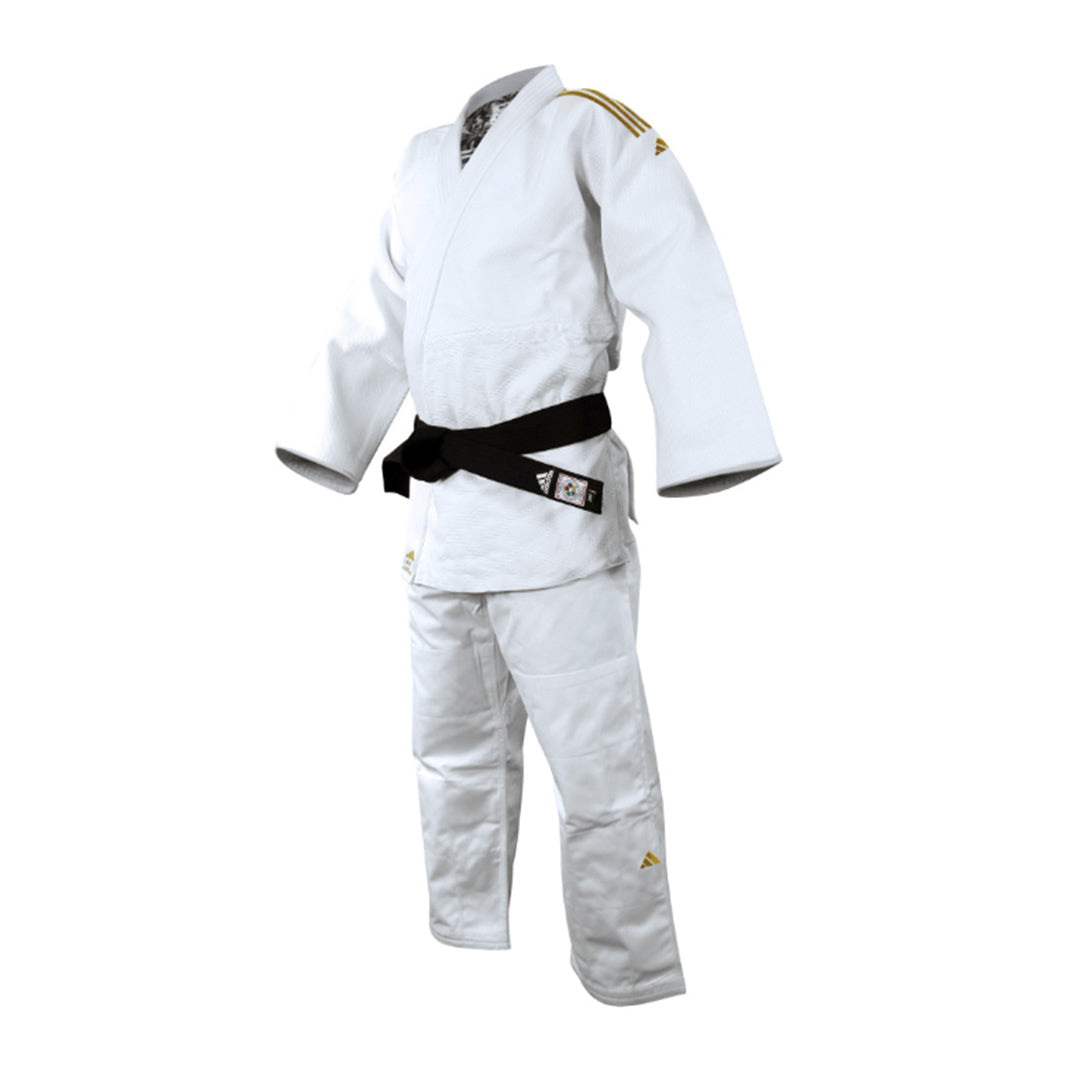 Uniforme Judo Adidas J690R Blanco/Dorado Premium Retail para Competicion y Practica Profesional Avanzada