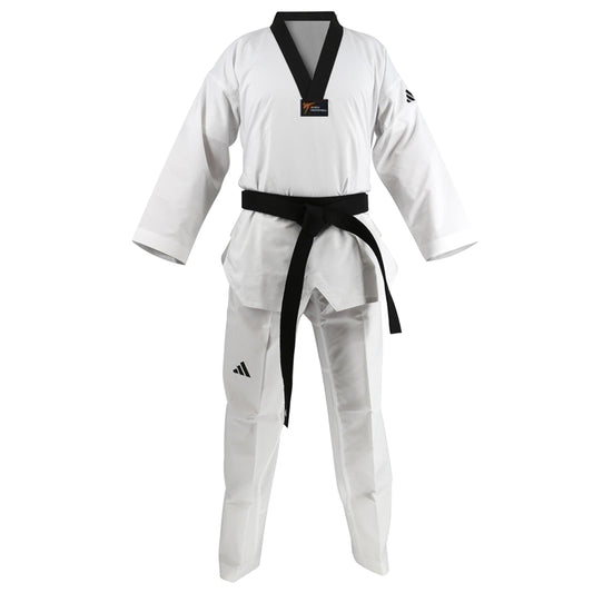 Uniforme Taekwondo Adidas Champion II WT 100% Poliester Premium Aprobado para Competicion Cuello Negro Blanco Talla 180