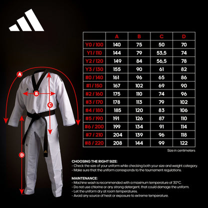 Uniforme Taekwondo Adidas Adi Star WT con Cinturon Aprobado World Taekwondo Premium para Entrenamiento Talles 110 a 220