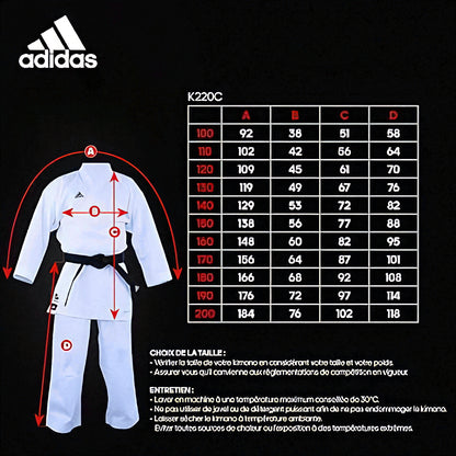 Uniforme Karate Adidas Club K220C WKF Poliester Algodon 220gsm Malla Climacool Aprobado para Competicion