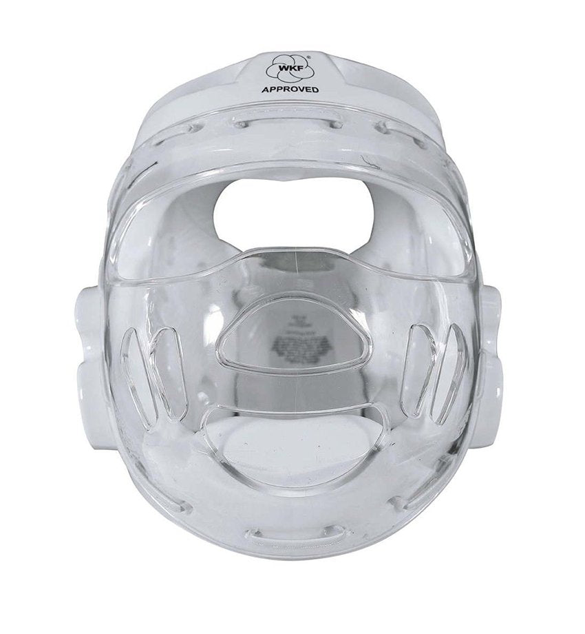 Protector de Cabeza con Mascara Karate Adidas WKF Blanco Cobertura Total para Competicion Kumite y Sparring Avanzado